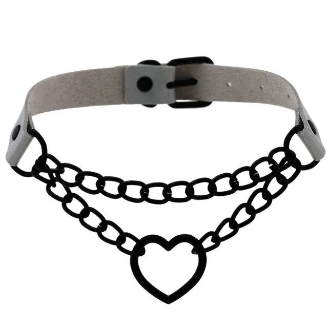 'Invocation' Black Goth Heart PU Leather Choker (16 colours)