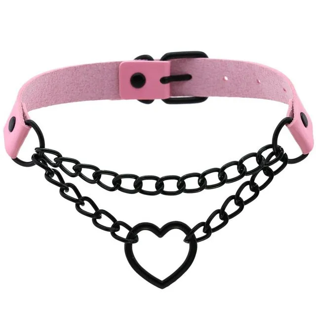 'Invocation' Black Goth Heart PU Leather Choker (16 colours)