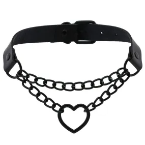 'Invocation' Black Goth Heart PU Leather Choker (16 colours)