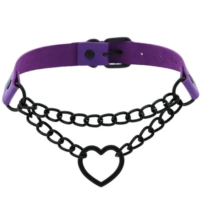 'Invocation' Black Goth Heart PU Leather Choker (16 colours)