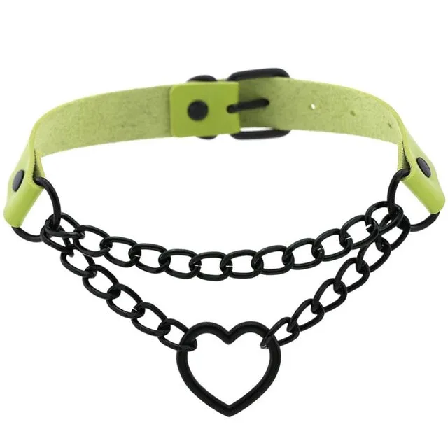 'Invocation' Black Goth Heart PU Leather Choker (16 colours)