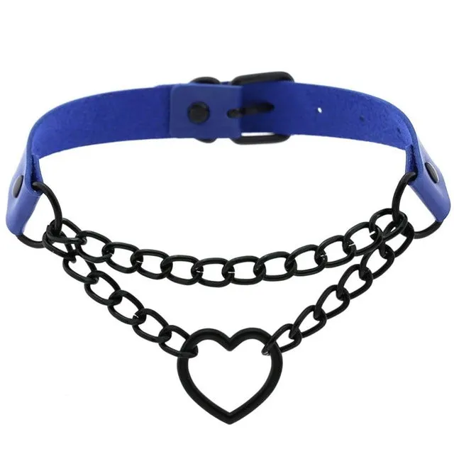 'Invocation' Black Goth Heart PU Leather Choker (16 colours)