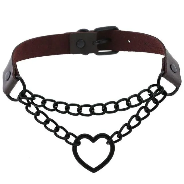 'Invocation' Black Goth Heart PU Leather Choker (16 colours)