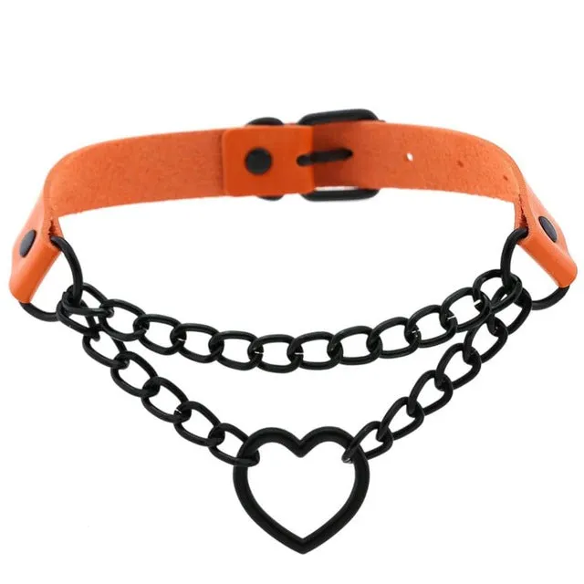 'Invocation' Black Goth Heart PU Leather Choker (16 colours)