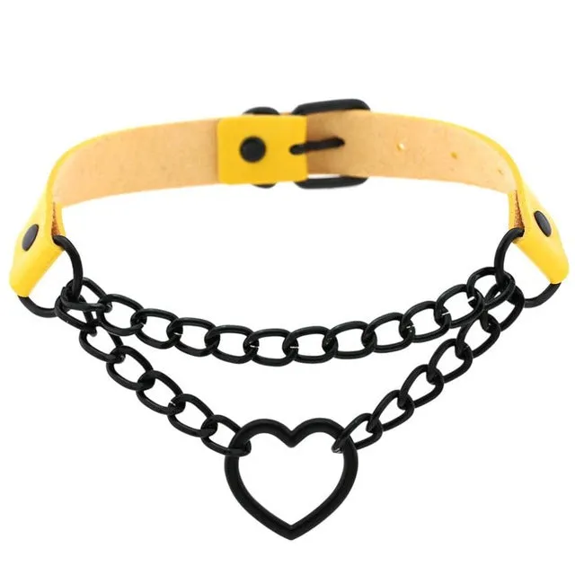 'Invocation' Black Goth Heart PU Leather Choker (16 colours)