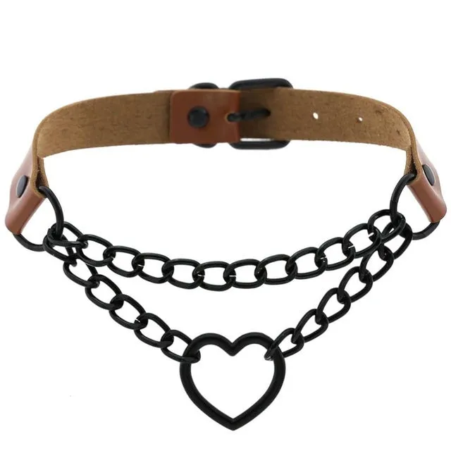 'Invocation' Black Goth Heart PU Leather Choker (16 colours)