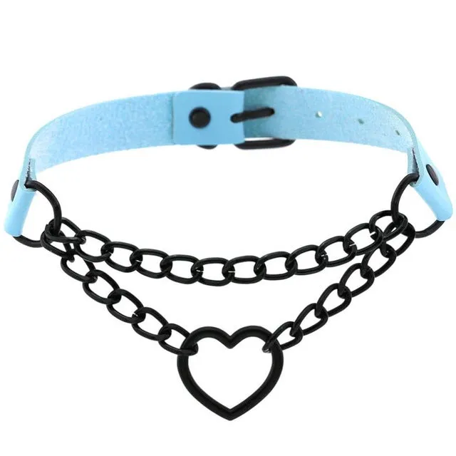 'Invocation' Black Goth Heart PU Leather Choker (16 colours)