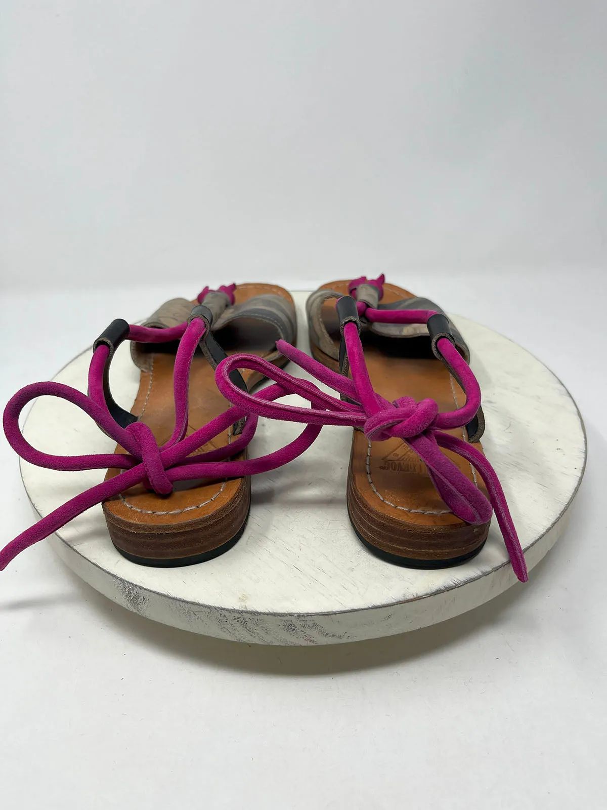 John Fluevog Size 10.5 Pink & Taupe Floral Sandals