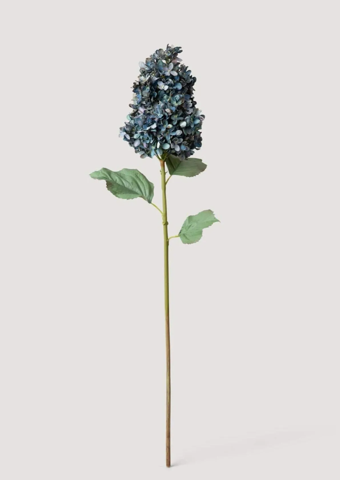 Large Dried Look Fake Flowers Cone Hydrangea in Vintage Dark Blue - 35" x 10" Bloom