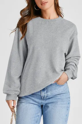 Light Grey Plain Drop Shoulder Crewneck Pullover Sweatshirt