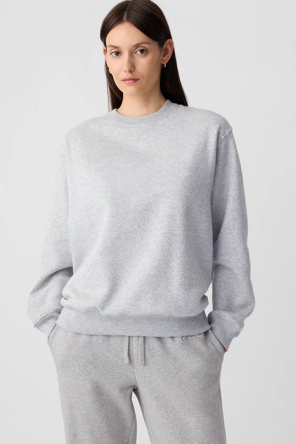 Light Grey Plain Drop Shoulder Crewneck Pullover Sweatshirt