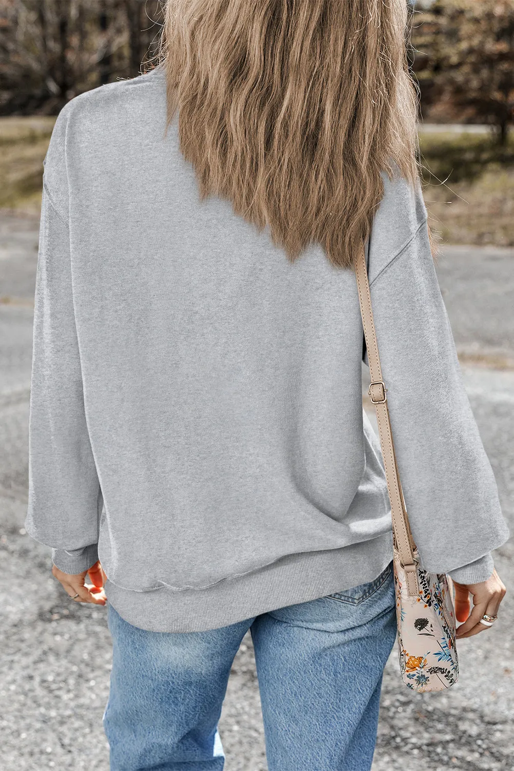 Light Grey Plain Drop Shoulder Crewneck Pullover Sweatshirt