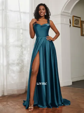 LP1923 - Cowl Neck A-Line Dress With Slit Ink Blue Dress