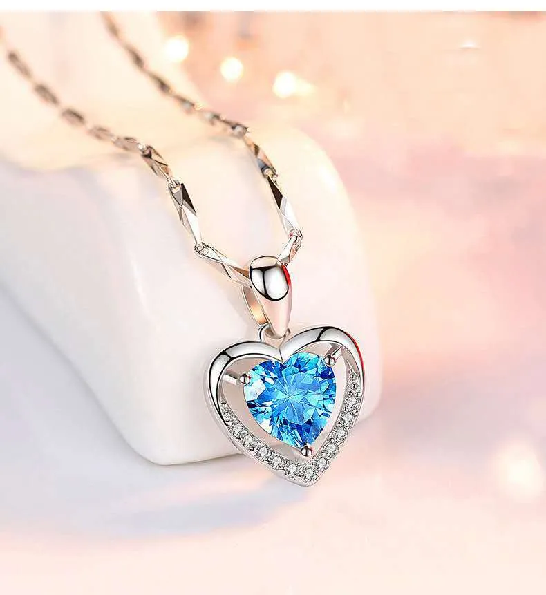 Luxury 925 Heart-Shaped Rhinestones Necklace for Women