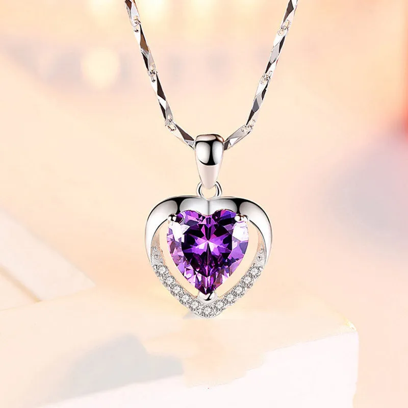 Luxury 925 Heart-Shaped Rhinestones Necklace for Women