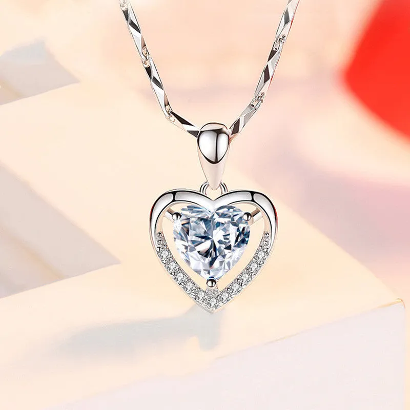 Luxury 925 Heart-Shaped Rhinestones Necklace for Women