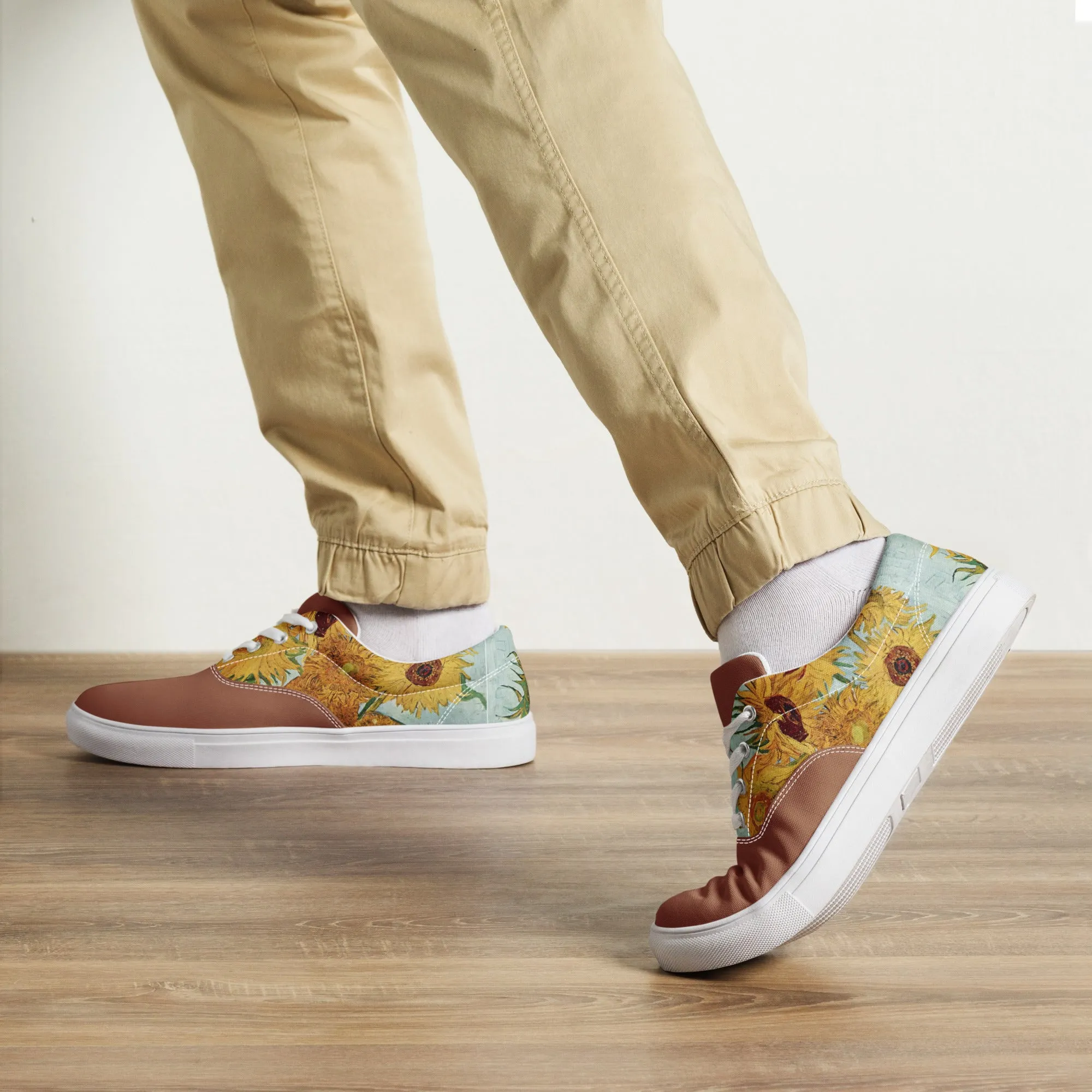 Men’s Artistic Van Gogh Inspired Sunflowers Lace-Up Canvas Shoes