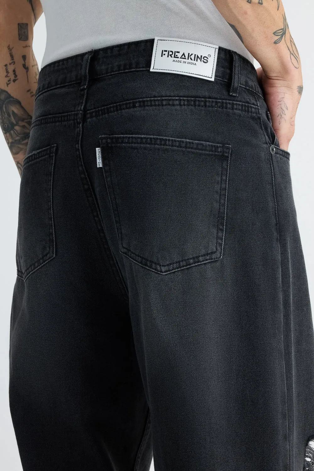 Men's Charcoal Straight Distress Jeans