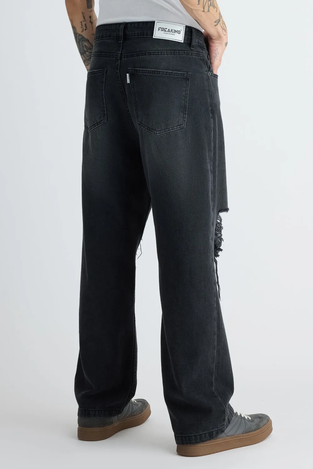 Men's Charcoal Straight Distress Jeans