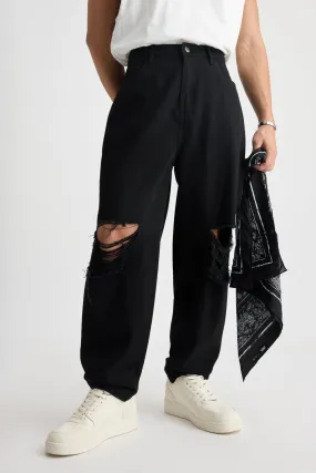 Men's Distressed Black Baggy Jeans