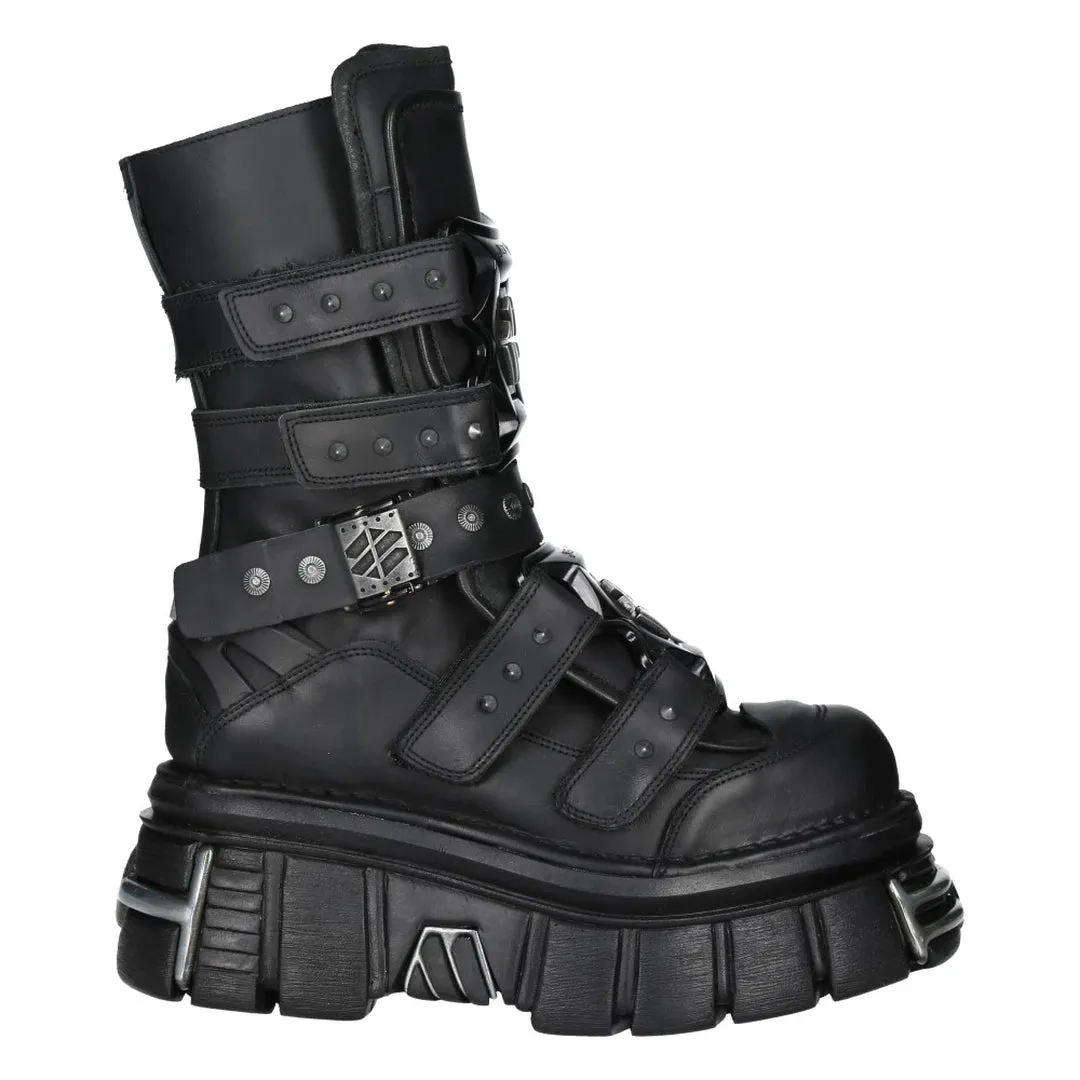 New Rock Boots M-MET422-S1 Unisex Metallic Black Leather Platform Gothic Boots