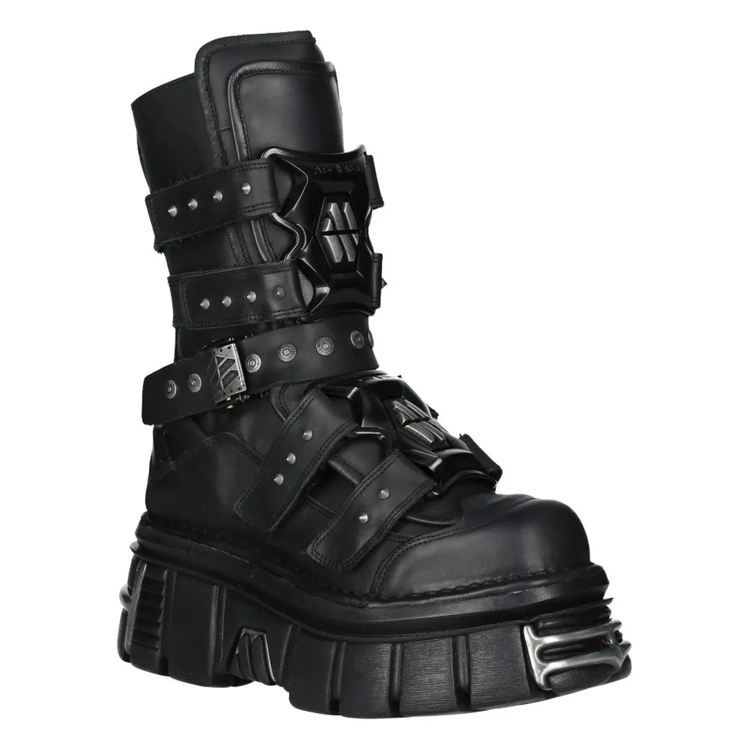 New Rock Boots M-MET422-S1 Unisex Metallic Black Leather Platform Gothic Boots