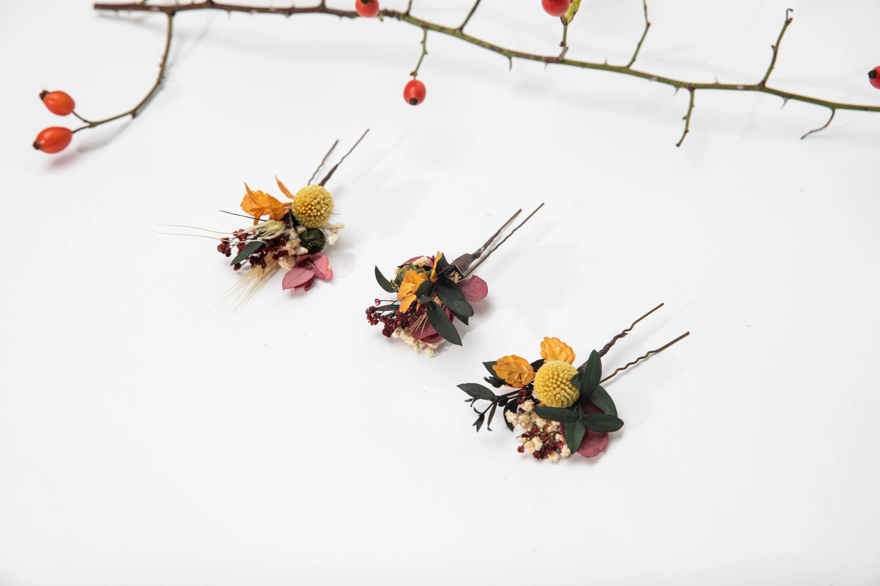 Ochre autumn flower hair pins