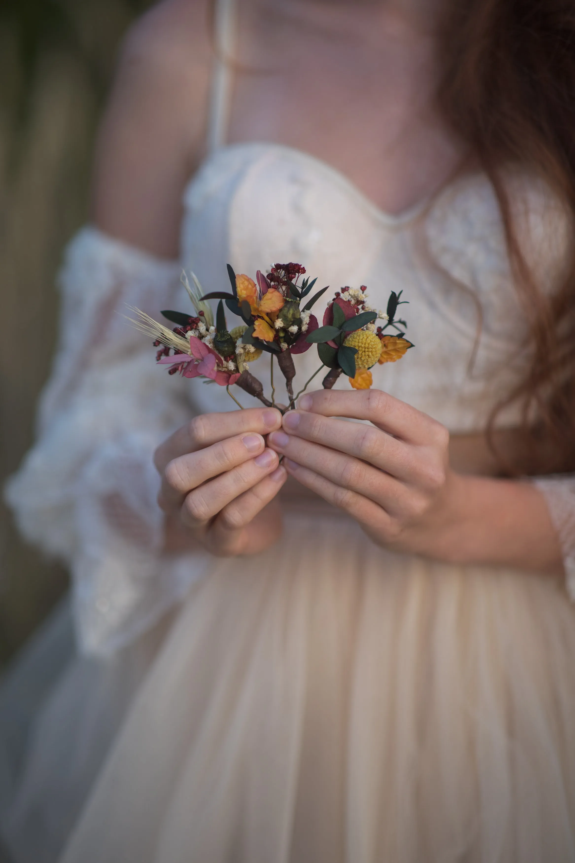 Ochre autumn flower hair pins