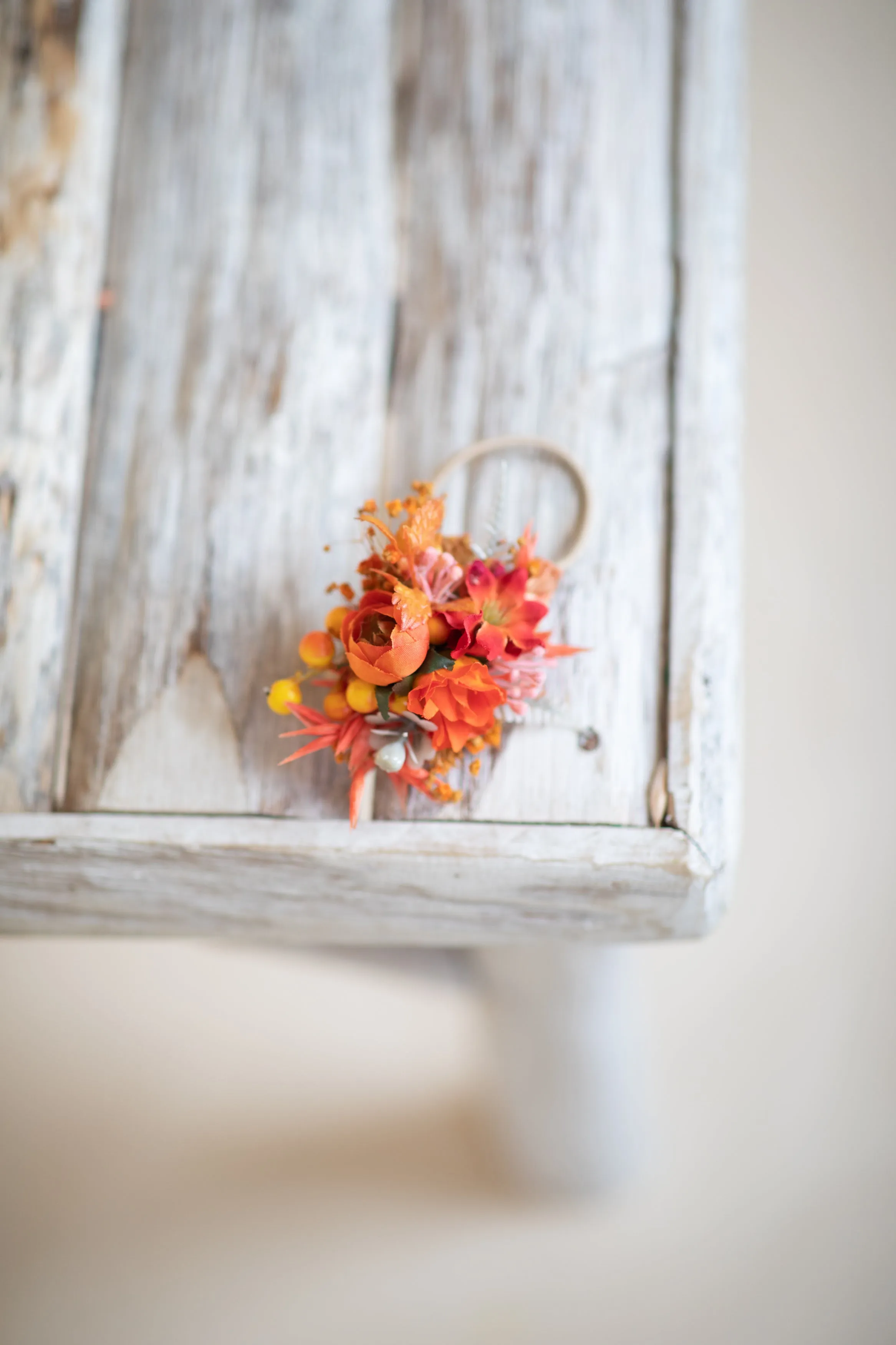 Orange autumn flower hair tie