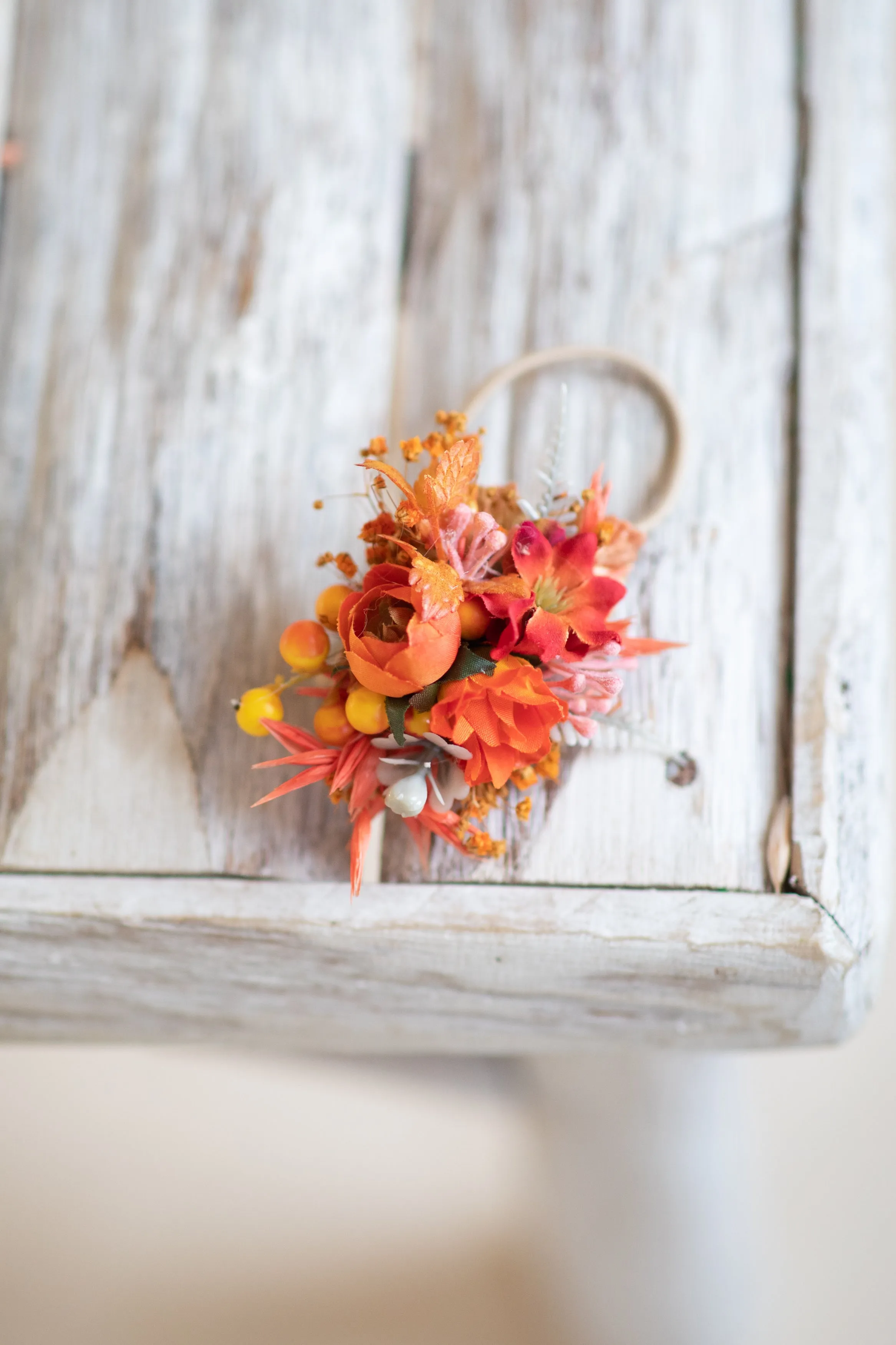 Orange autumn flower hair tie