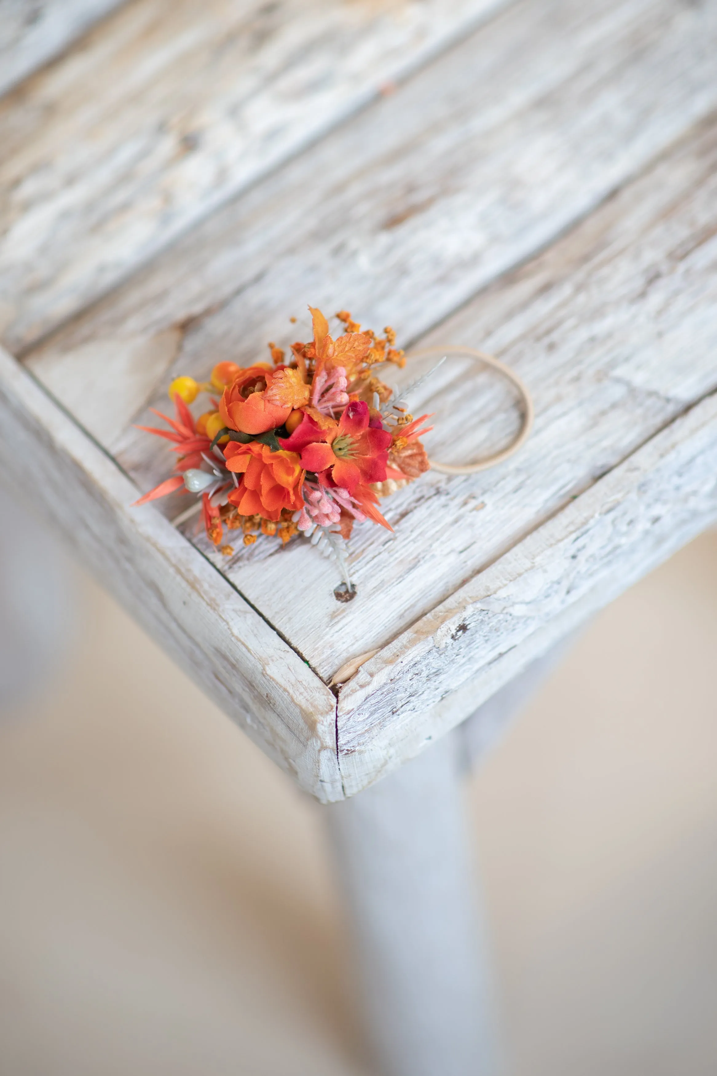 Orange autumn flower hair tie