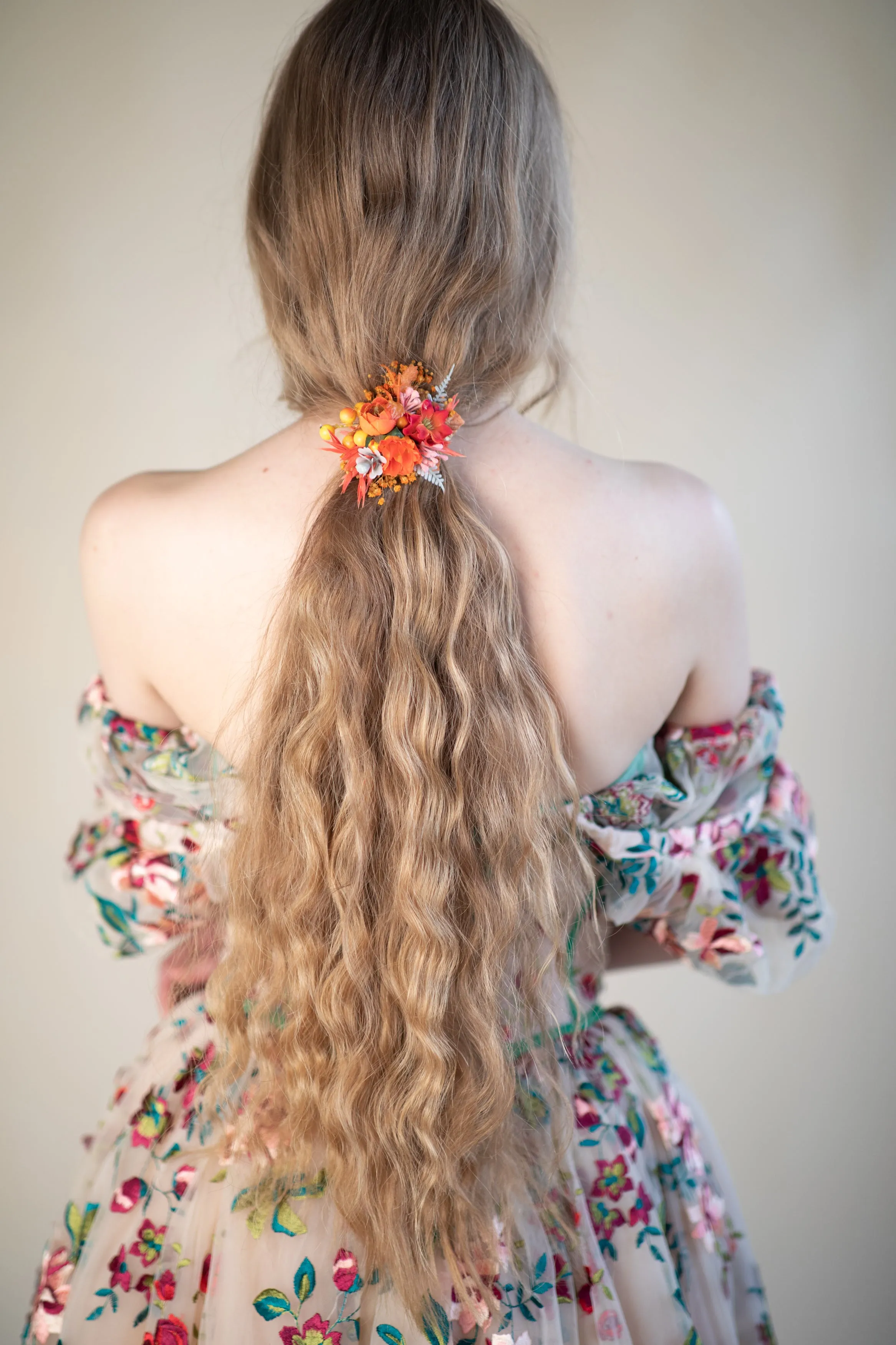 Orange autumn flower hair tie