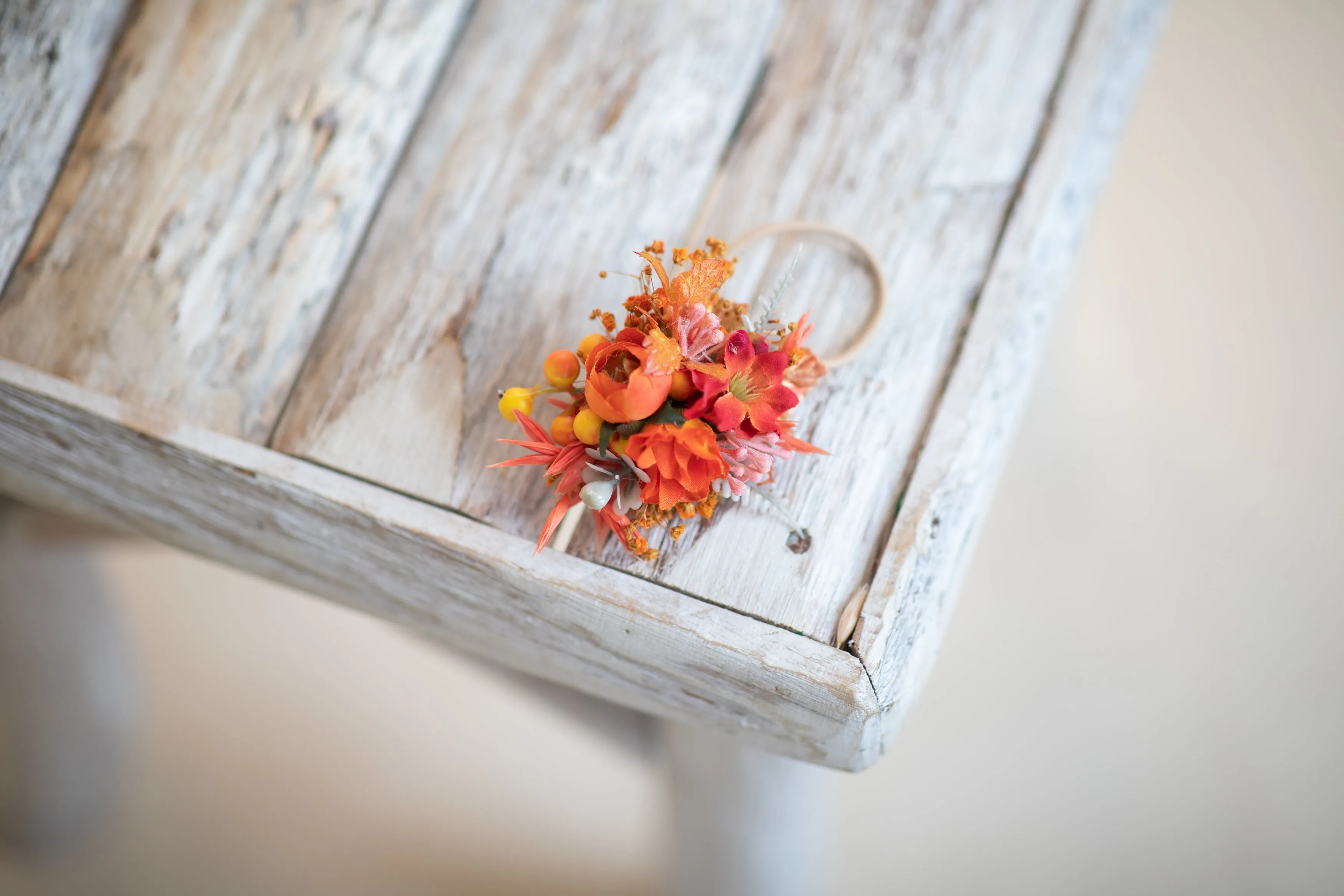 Orange autumn flower hair tie