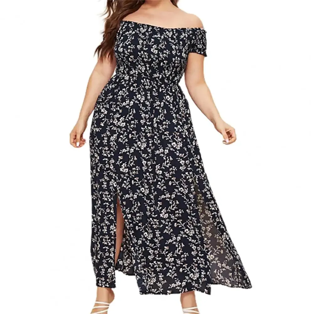 Plus Size Maxi Dress Elastic Chest Wrapped Fine Sewing Long Dress Bohemia Style Off Shoulder Long Dress