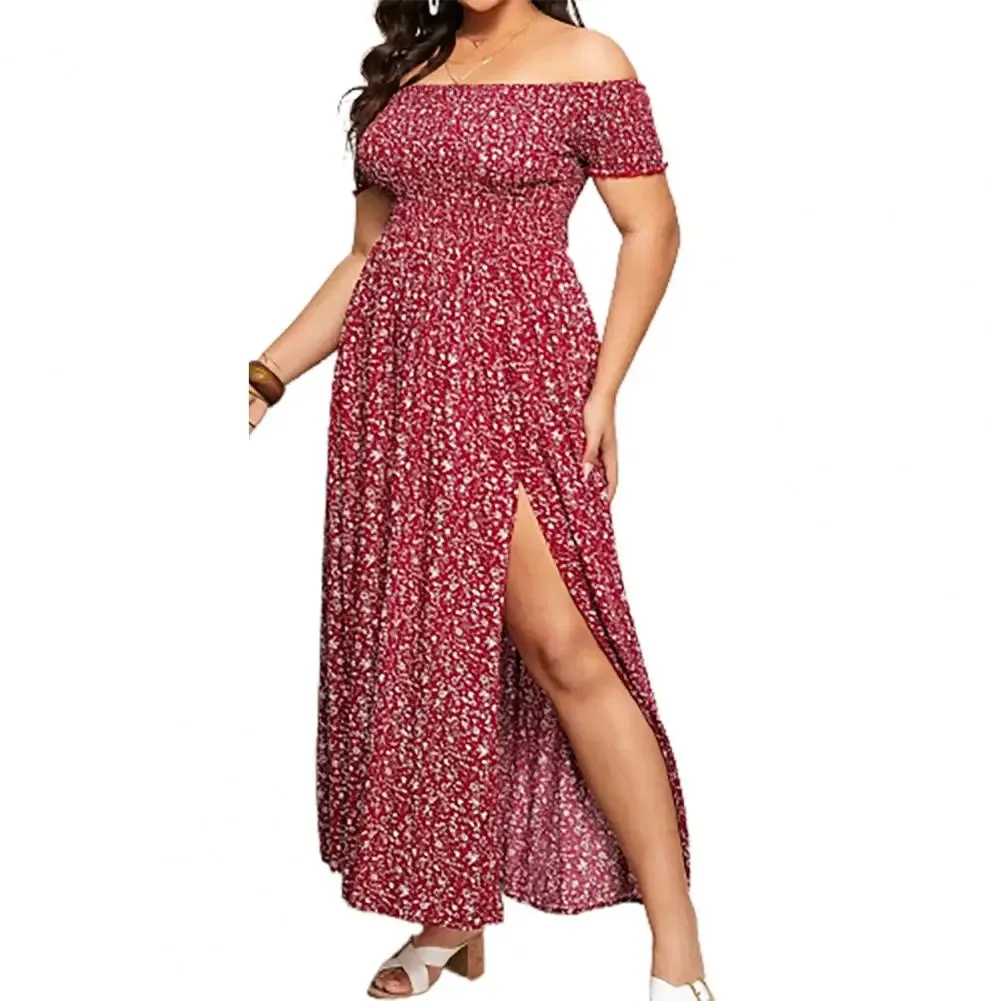 Plus Size Maxi Dress Elastic Chest Wrapped Fine Sewing Long Dress Bohemia Style Off Shoulder Long Dress