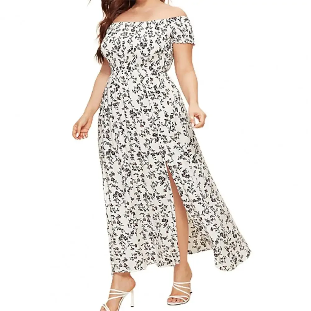 Plus Size Maxi Dress Elastic Chest Wrapped Fine Sewing Long Dress Bohemia Style Off Shoulder Long Dress