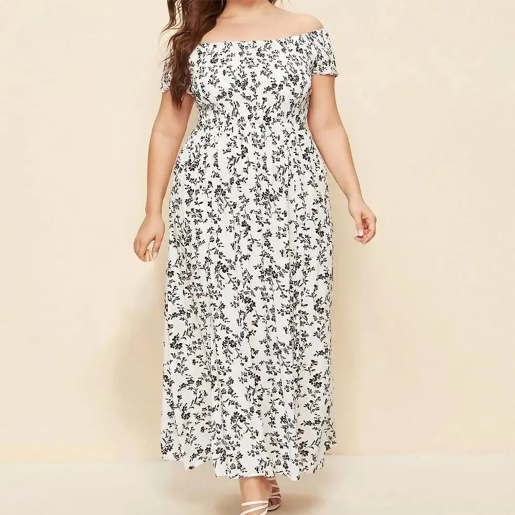 Plus Size Maxi Dress Elastic Chest Wrapped Fine Sewing Long Dress Bohemia Style Off Shoulder Long Dress