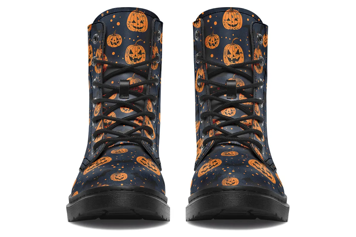 Pumpkin Party Boots - Vegan Leather Doc-Style Boots with Durable Stitched on Soles