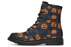 Pumpkin Party Boots - Vegan Leather Doc-Style Boots with Durable Stitched on Soles