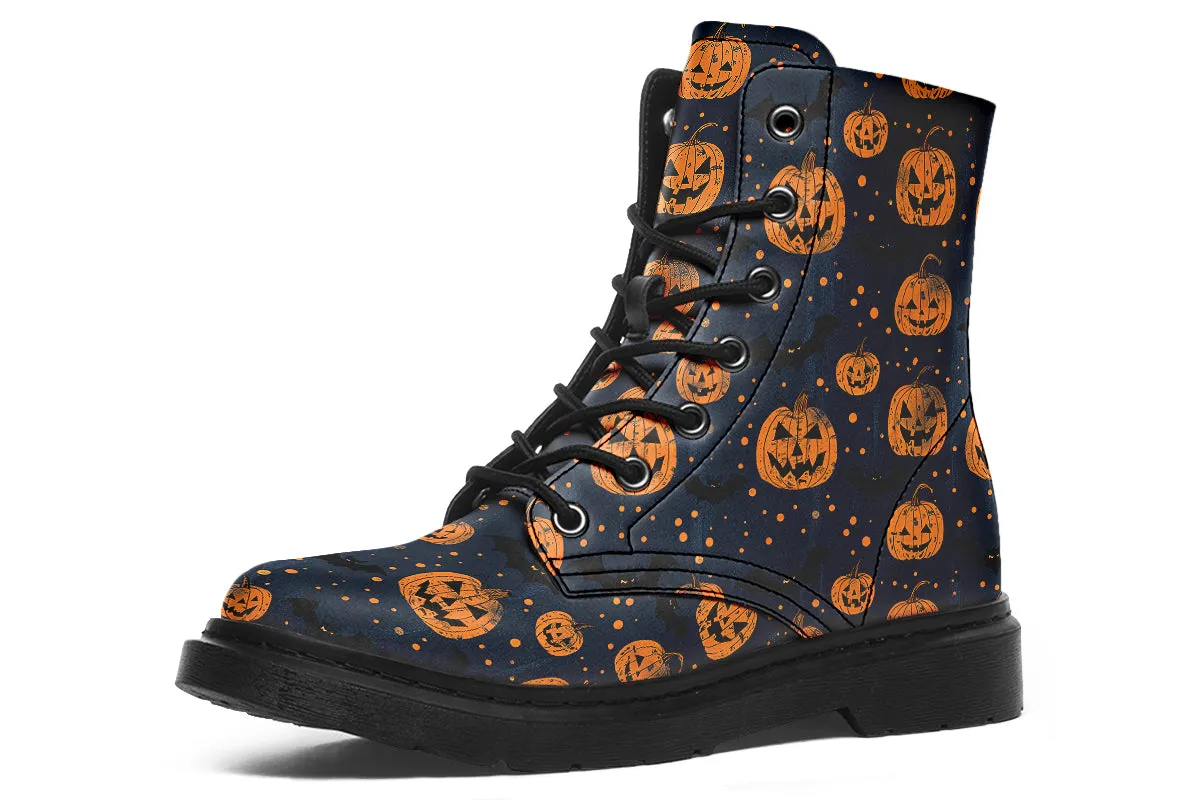 Pumpkin Party Boots - Vegan Leather Doc-Style Boots with Durable Stitched on Soles