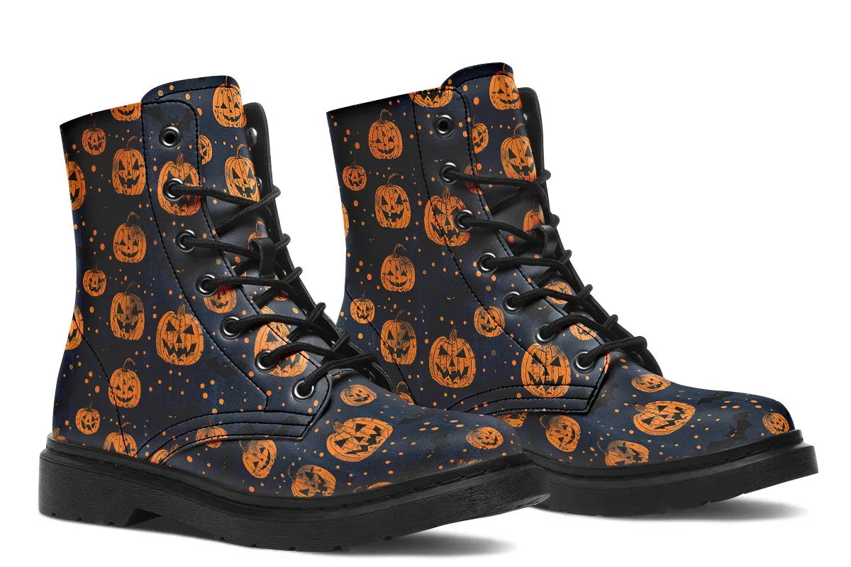 Pumpkin Party Boots - Vegan Leather Doc-Style Boots with Durable Stitched on Soles