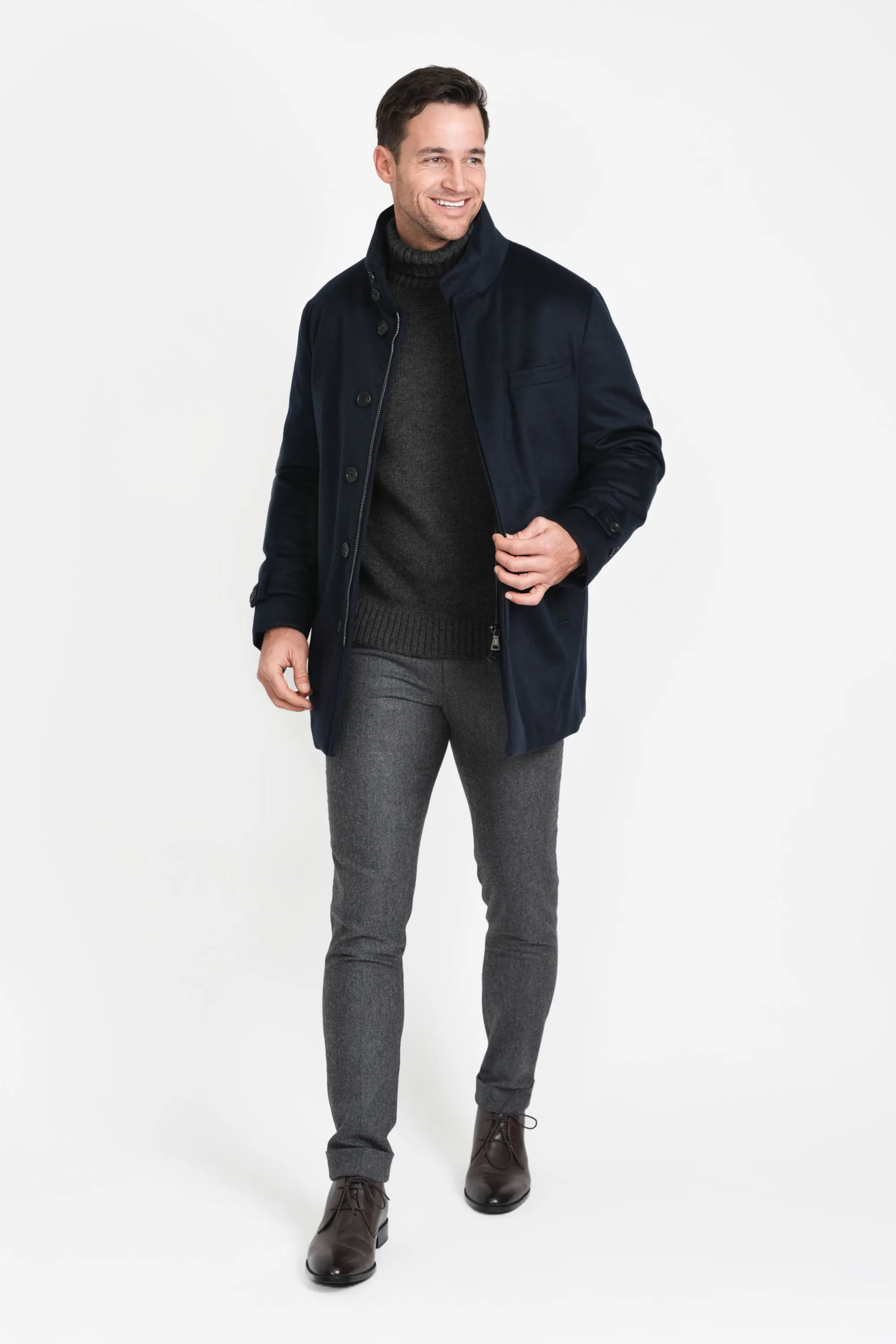 Pure Cashmere Car Coat, Navy