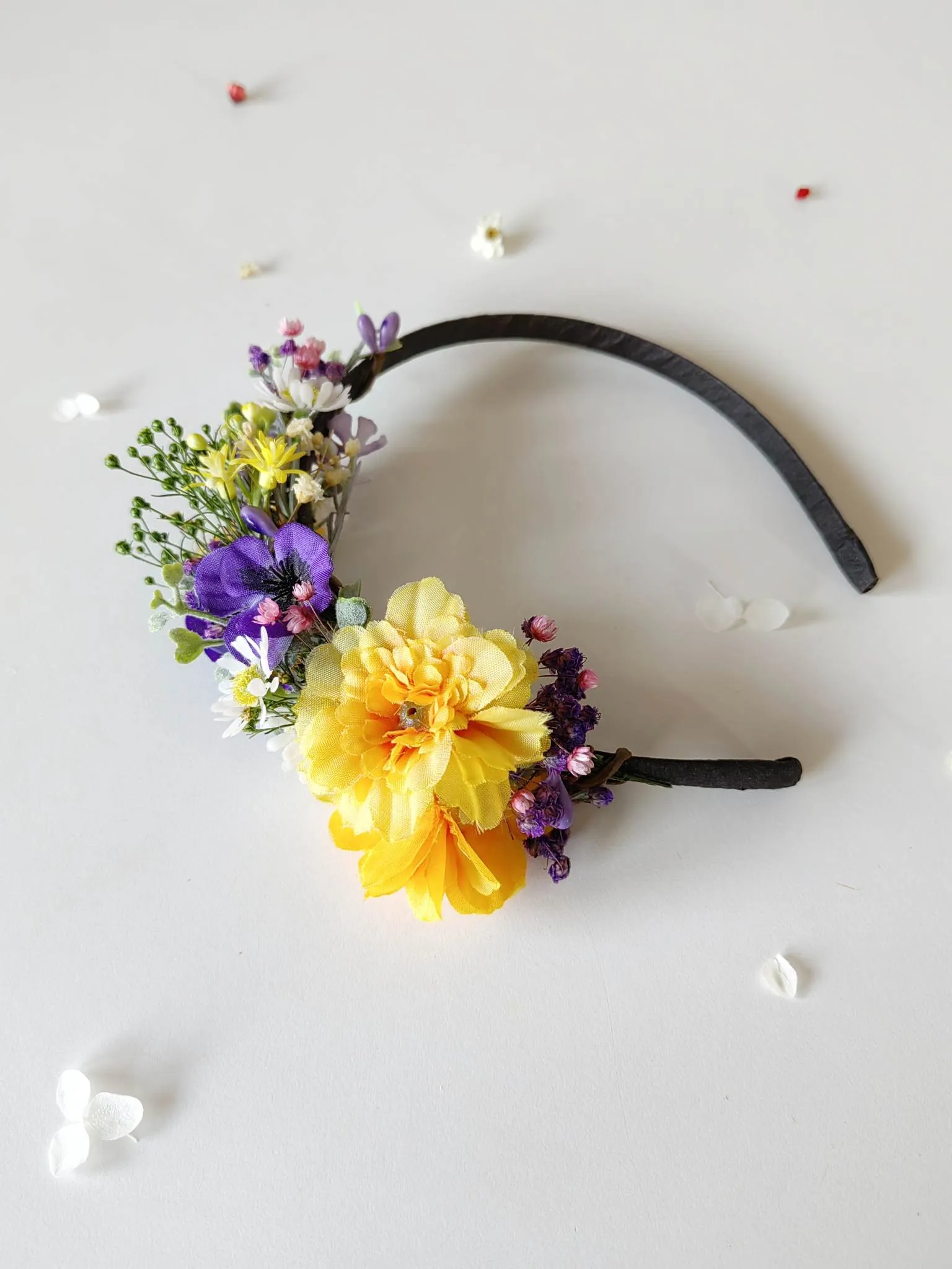 Purple and yellow flower headband