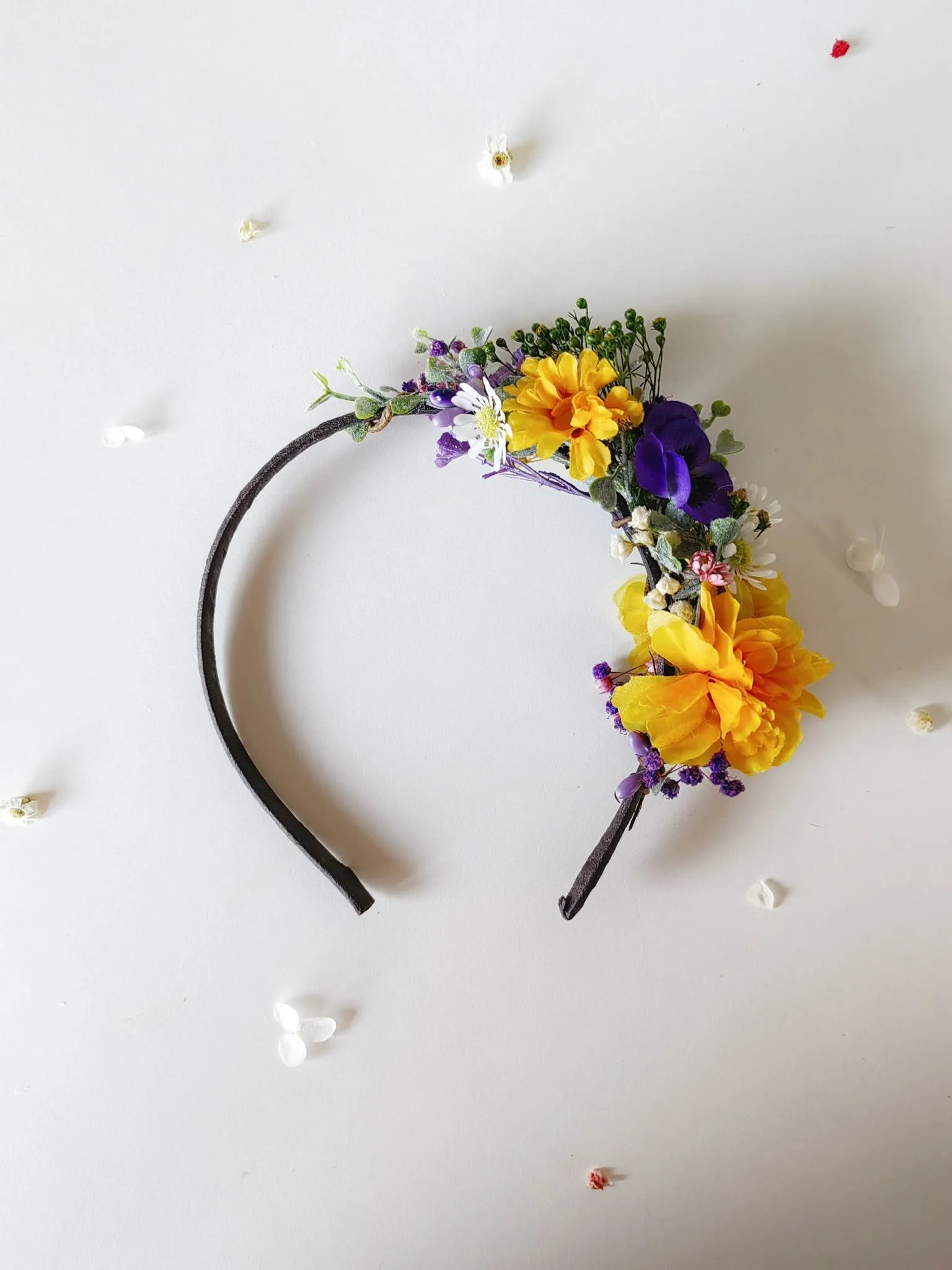 Purple and yellow flower headband