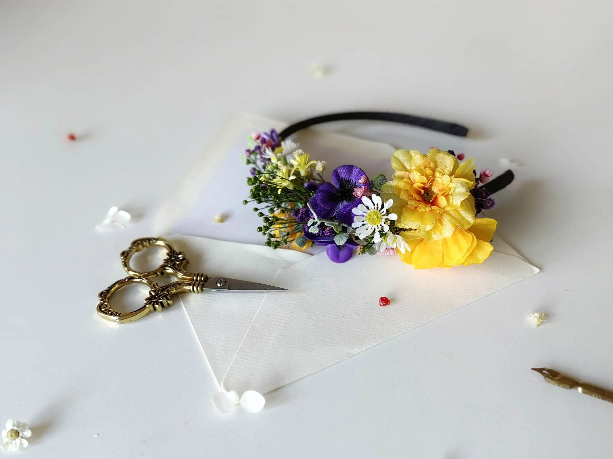 Purple and yellow flower headband