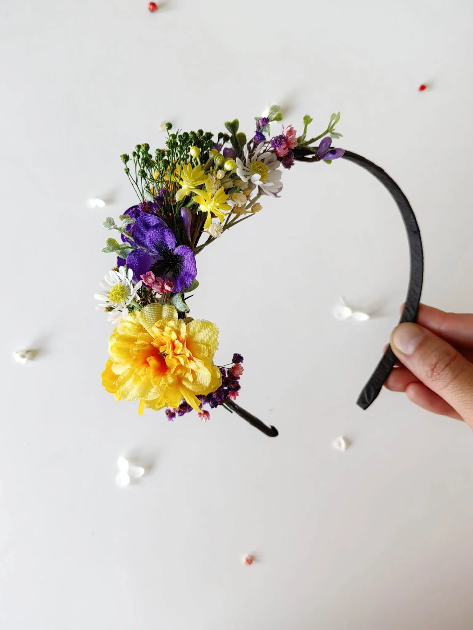 Purple and yellow flower headband