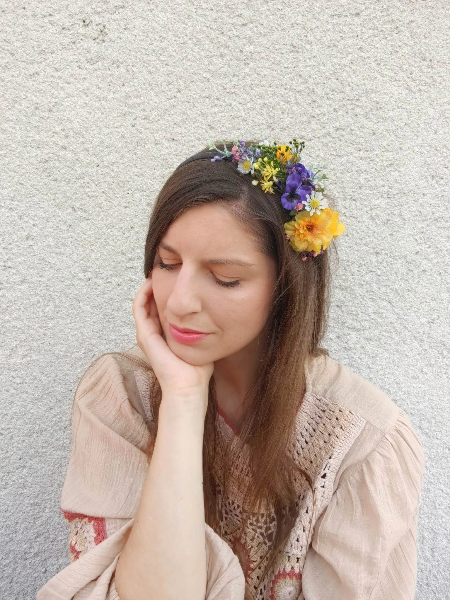 Purple and yellow flower headband