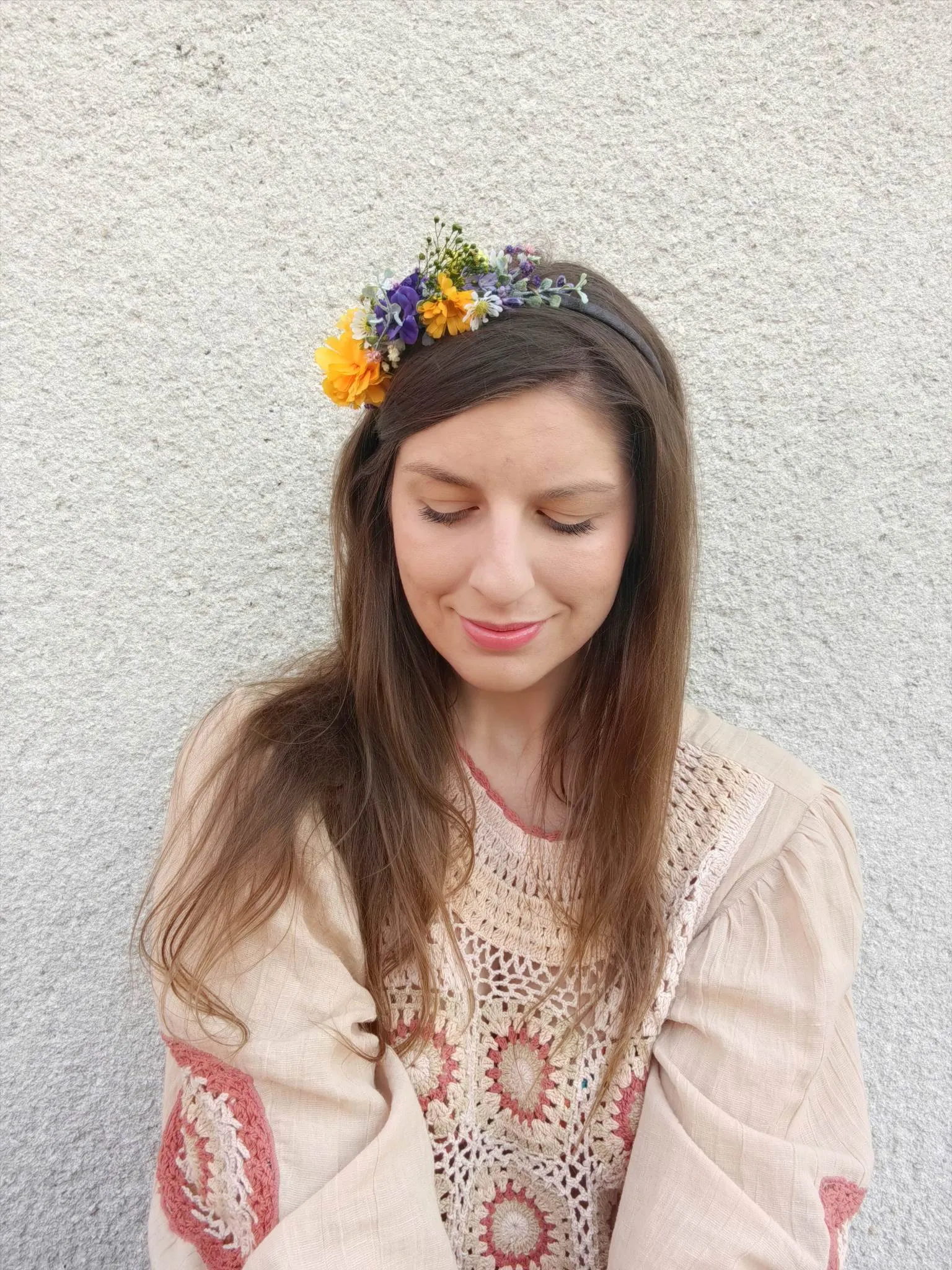 Purple and yellow flower headband