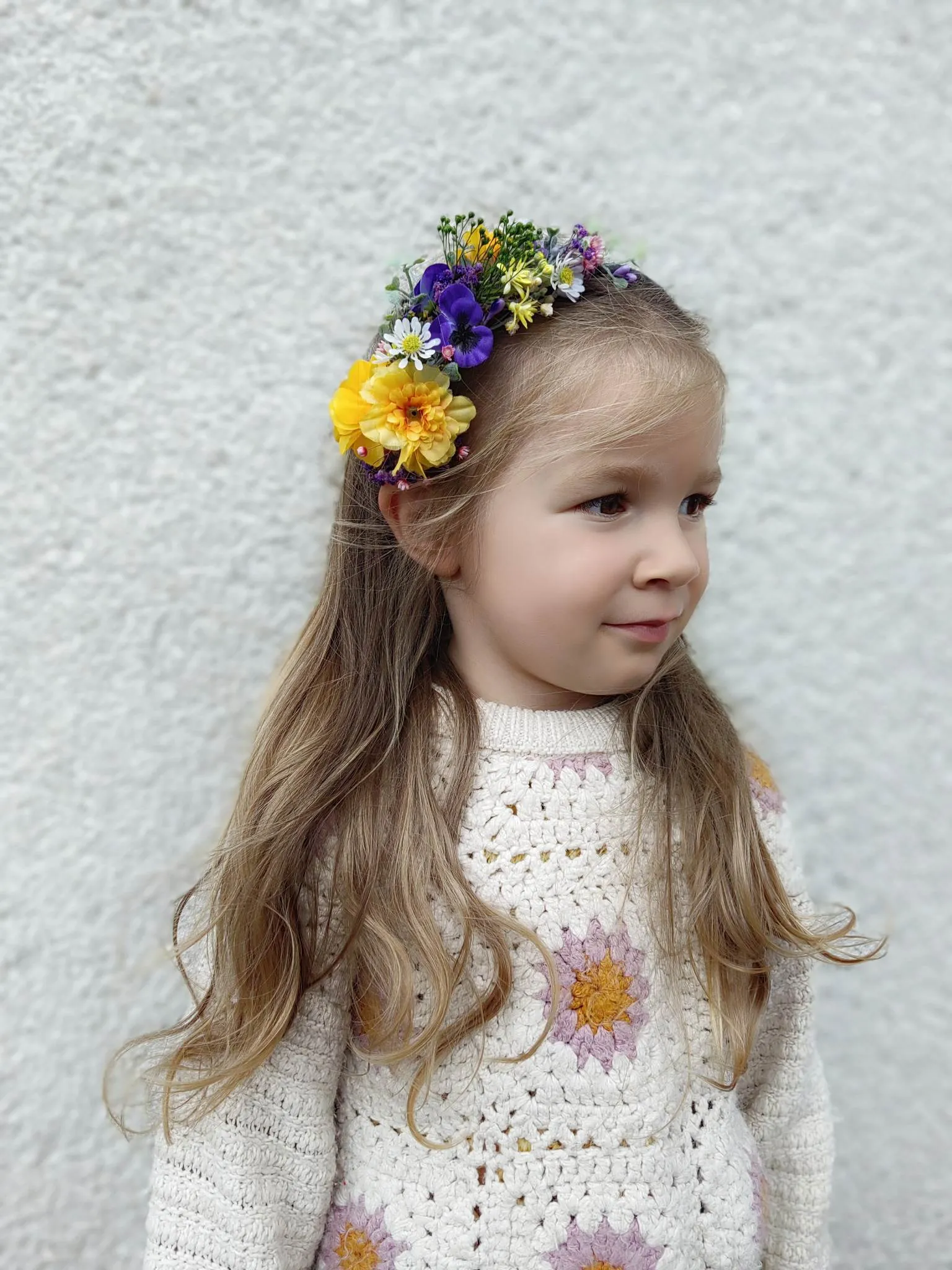 Purple and yellow flower headband