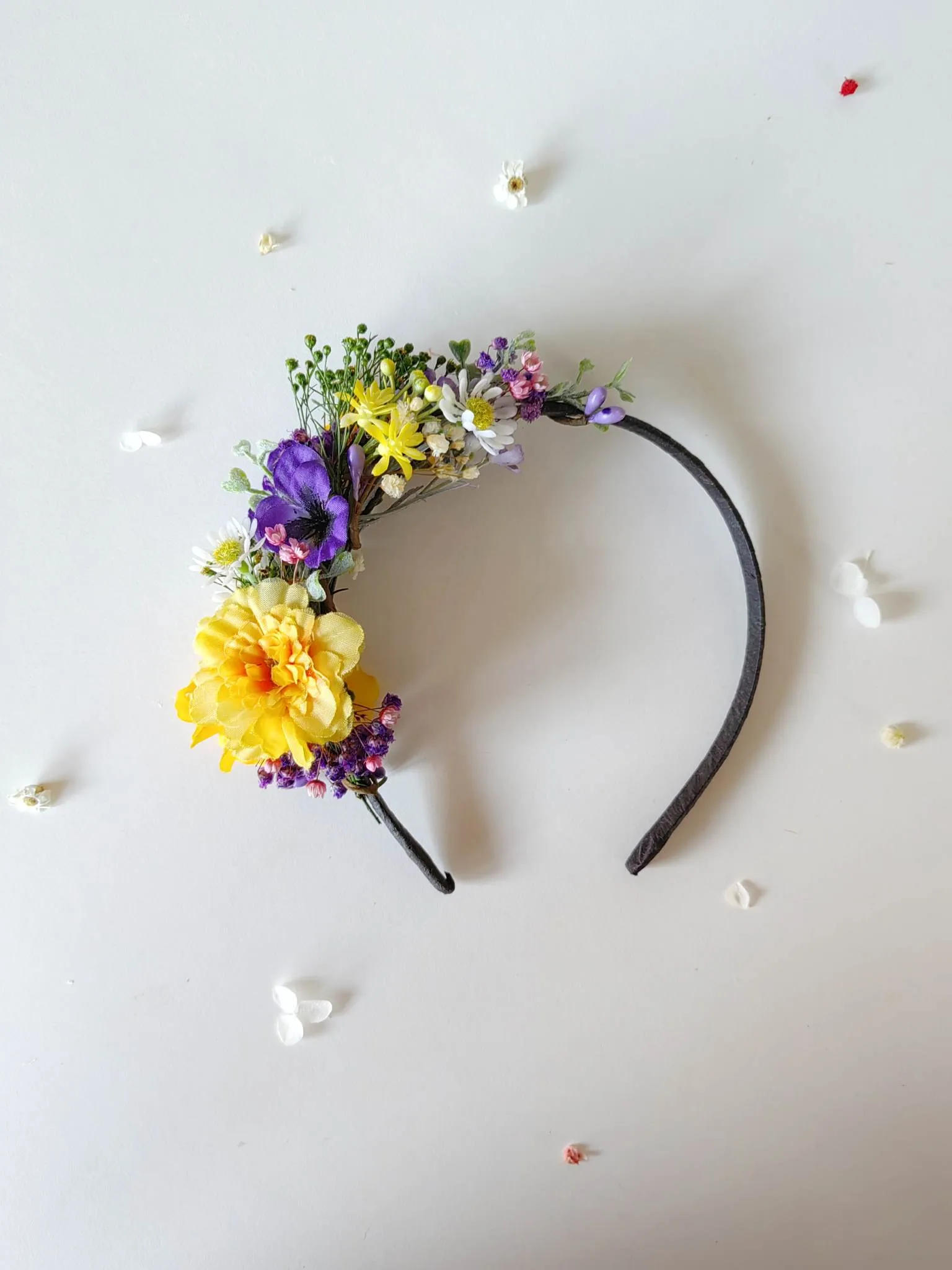 Purple and yellow flower headband